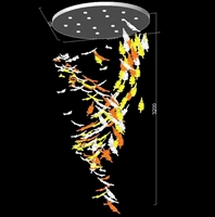 Đèn thông tầng dimmer lá lông vũ cao cấp 045PL4 gồm 16 đèn COB cao cấp màu đen D55 , 160 lá lông vũ đại cao cấp, mâm inox gương đen hình elip KT(mm): L1500 x W1200 x H3200